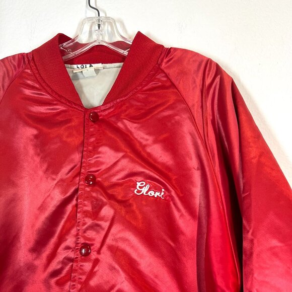 Vintage Hartwell Bomber Jacket Satin Nylon Quilted Red Embroidered Name USA - Picture 6 of 9